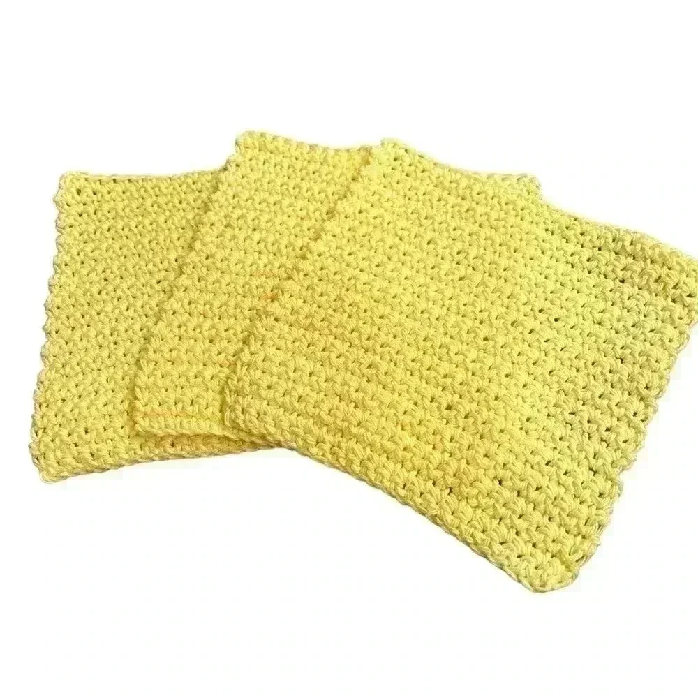 100% Cotton Hand Crocheted Washcloth/Dishcloth - Set of 3